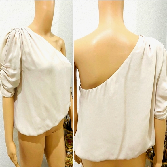 CAMI NYC Arlena Oat One Shoulder Silk Blouse